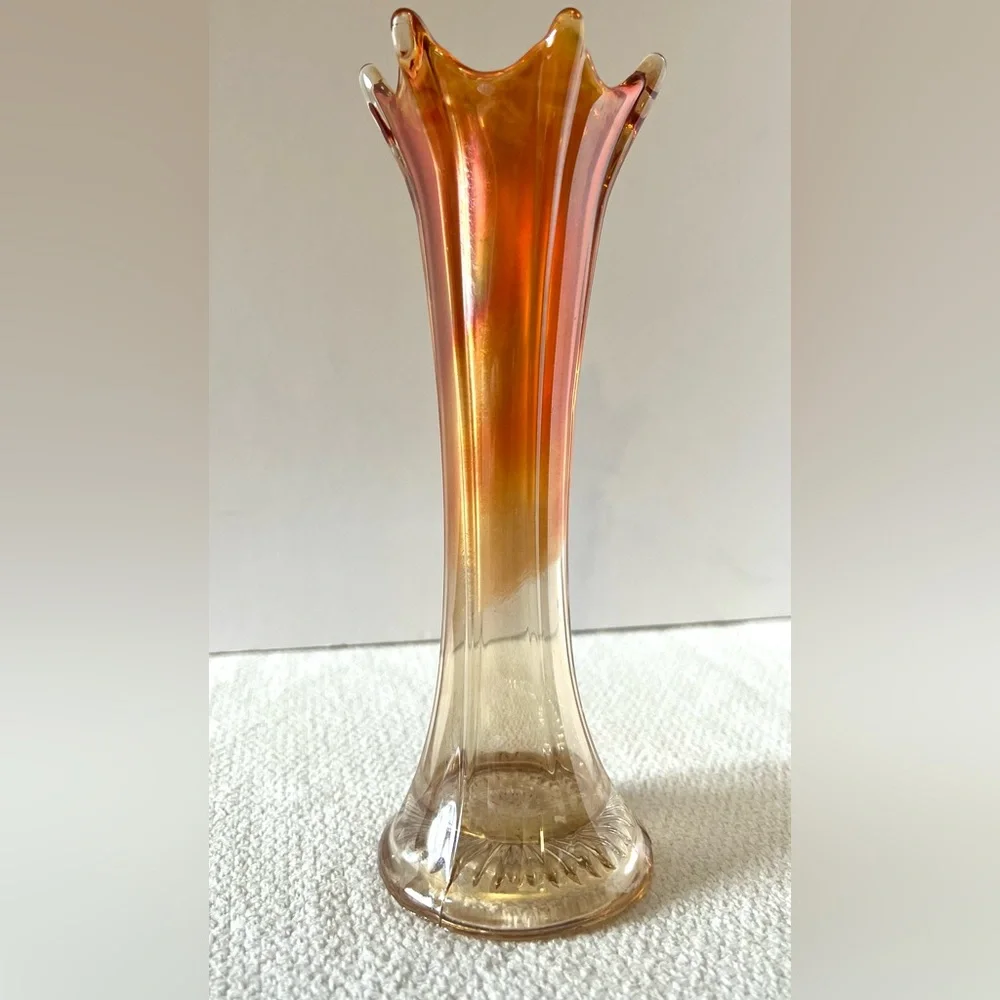 Fenton Vintage Carnival Glass Swung Vase Marigold 8.5”